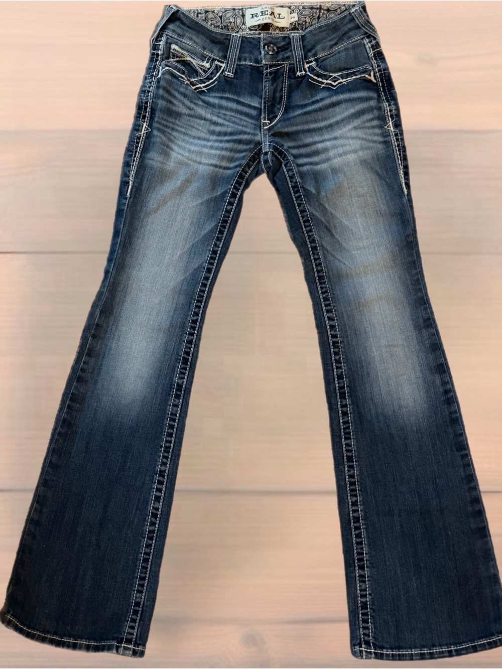 Ariat R.E.A.L. Denim Low Rise Boot Cut Jeans Women’s Size 24R Dark Wash Western - Picture 4 of 9